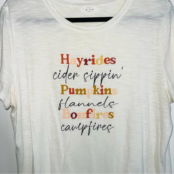 Maurices White Hayrides Pumpkin Bonfires Short Sleeve Graphic Tee Large Women’s - Picture 4 of 12